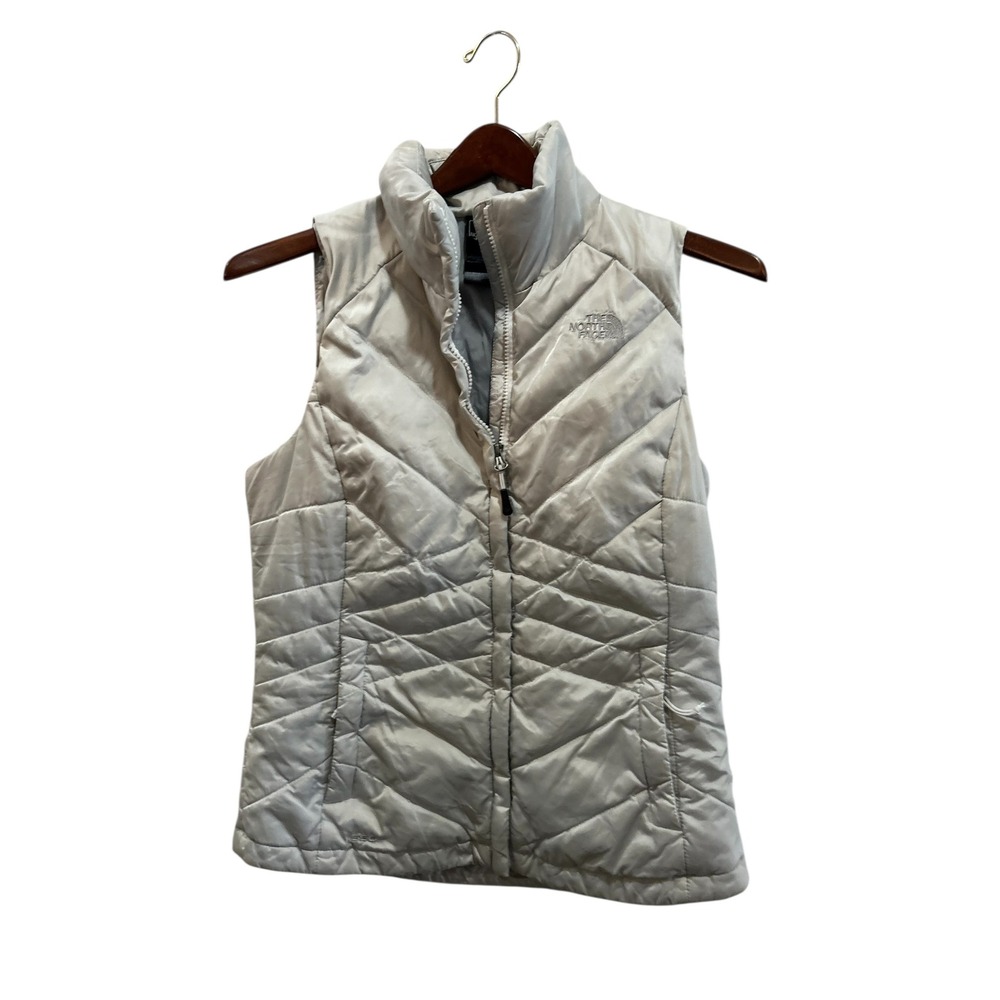 The North Face Womens Puffer Vest Silver Lightweight‎ Full Zip Insulated Size S